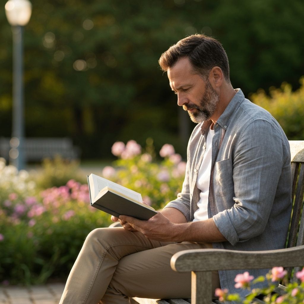 Man reading outdoors